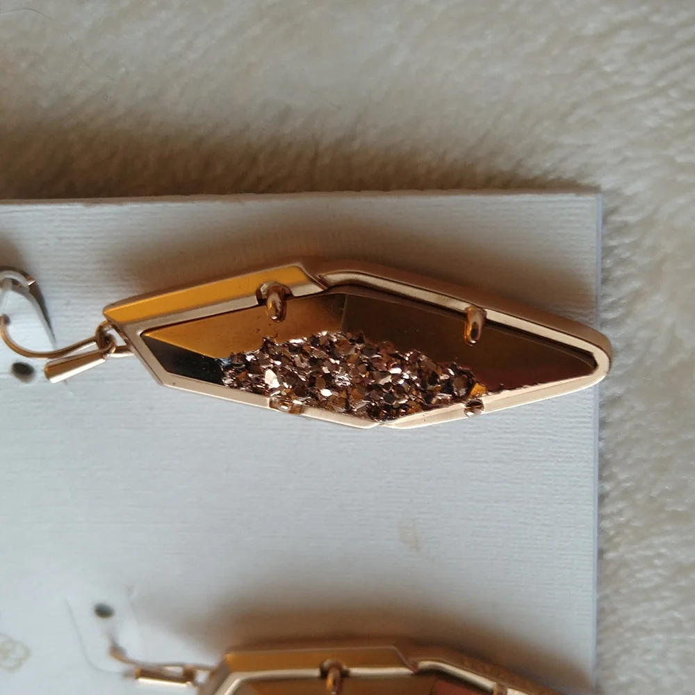 Kendra Scott Bex Bronze Drusy Rose Gold Earrings New - Picture 7 of 11